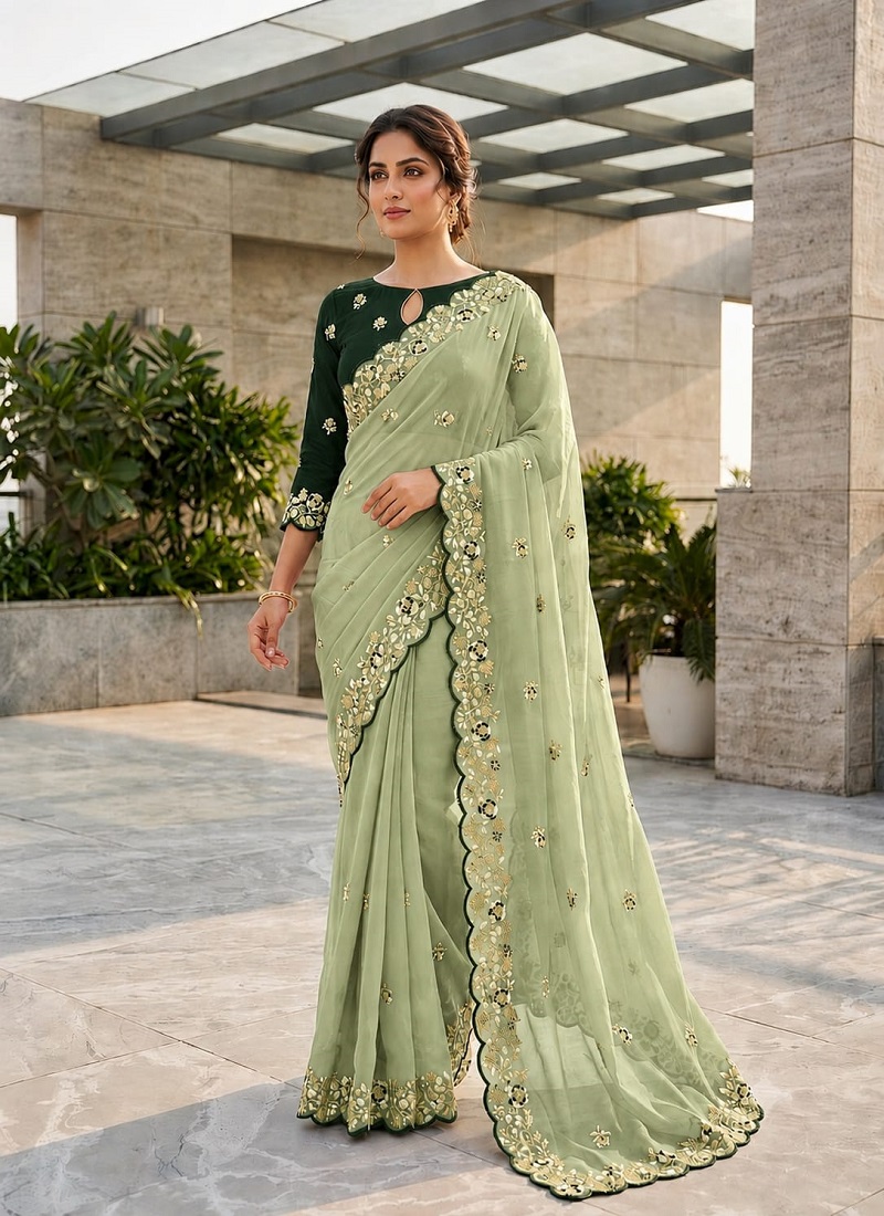 Kavya Star Georgette With Embroidery Work Saree